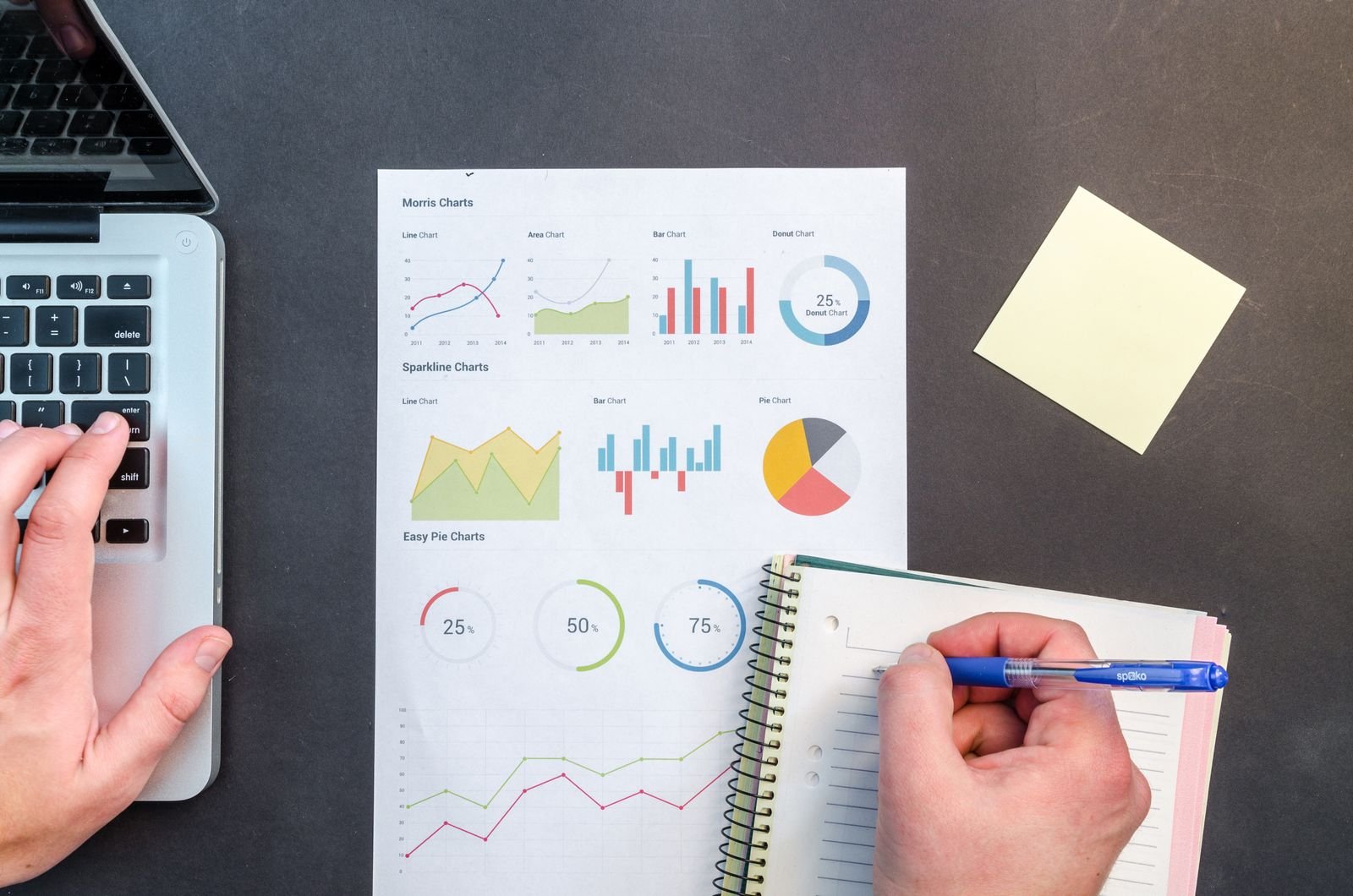 Working papers, charts and a laptop on an accountant's desk